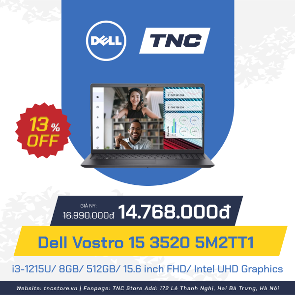 Laptop Dell Vostro 15 3520 5M2TT1 i3-1215U/ 8GB/ 512GB/ 15.6 inch FHD/ Intel UHD Graphics/ Win 11