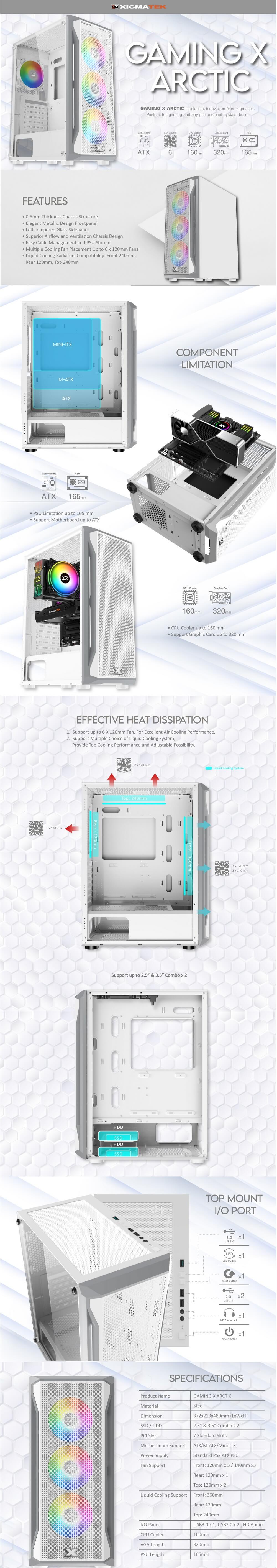 Case Xigmatek Gaming X Arctic 3FX (EN46720) | White ( Đã bao gồm 3Fan ) 1 vo case xigmatek x artic 3fx a