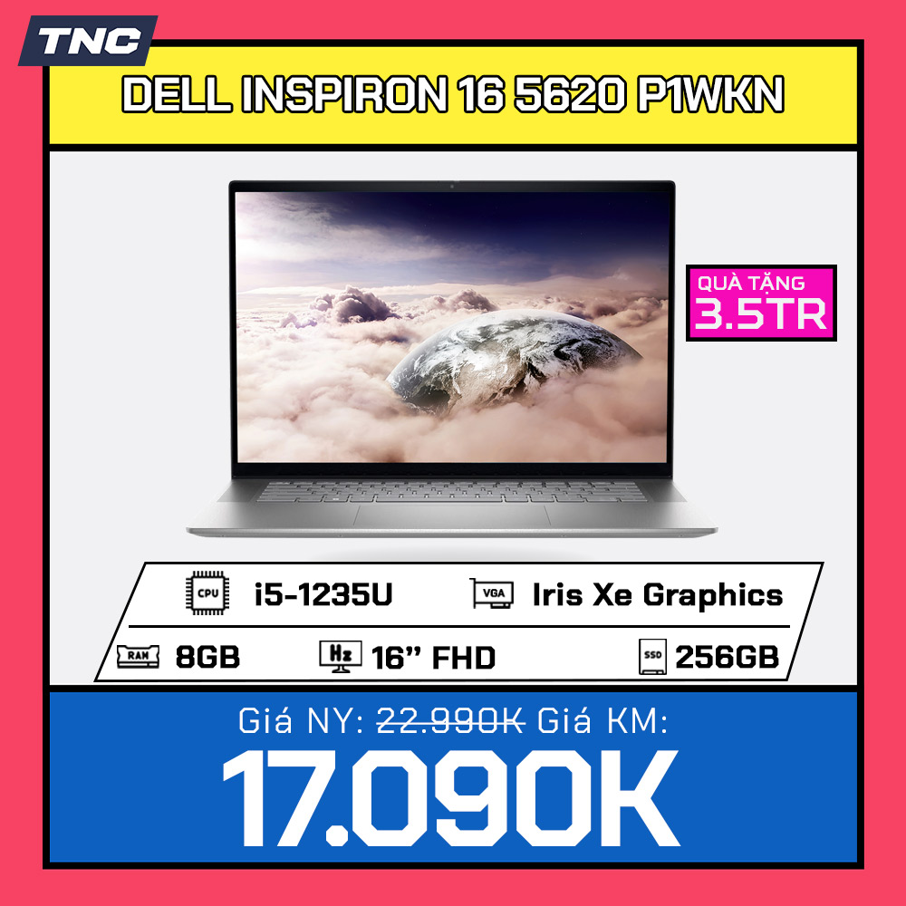 Laptop Dell Inspiron 16 5620 P1WKN i5 1235U/ 8GB/ 256GB/ Iris Xe Graphics/16 inch FHD/ Win11