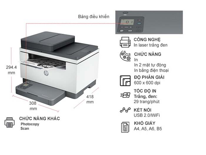 TNC Store Máy In Đen Trắng HP Laserjet MFP M236SDW (9YG09A) - Đa Năng