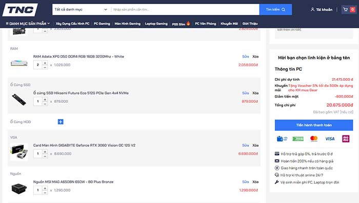TNC Store Cách Sửa Cấu Hình Mẫu Của Build PC TNC
