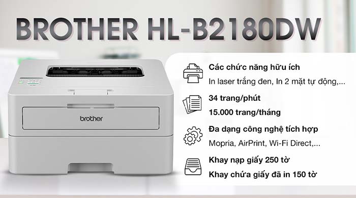 TNC Store Máy In Laser Trắng Đen Brother HL-B2180DW - Đơn Năng