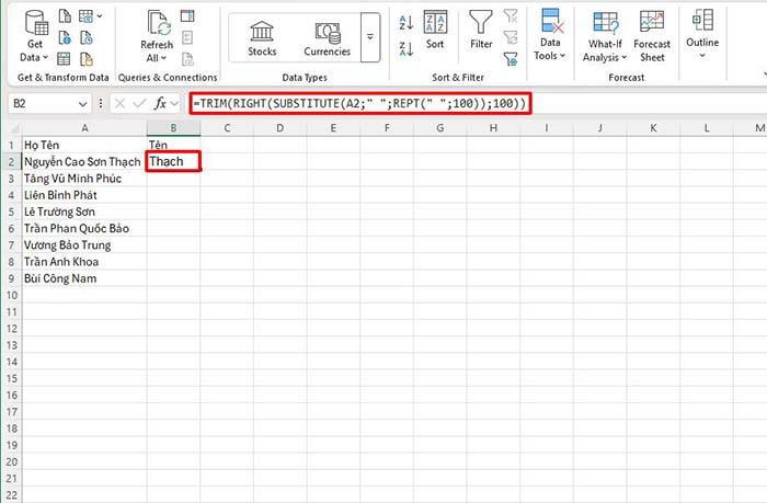 TNC Store Cách Tách Tên Trong Excel Bằng Phím Tắt