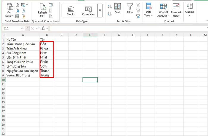 TNC Store Cách Tách Tên Trong Excel Bằng Phím Tắt