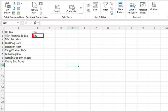 TNC Store Cách Tách Tên Trong Excel Bằng Phím Tắt