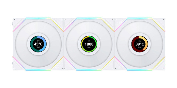 TNC Store Quạt Tản Nhiệt Lian-Li UNI Fan TL Wireless LCD 120 Reverse Triple White (12RTLLCD1W3W)