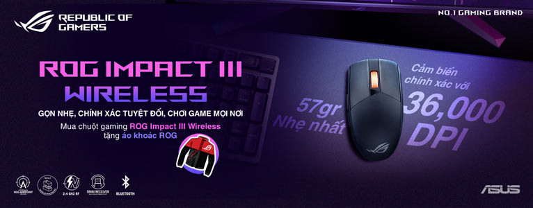 Asus ROG Impact III Wireless - Gọn Nhẹ, Chính Xác Tuyệt Đối, Chơi Game Mọi Nơi