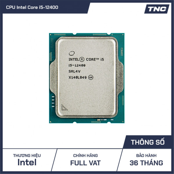 CPU Intel Core i5-12400 6C/12T (Up To 4.40GHz, 18MB, Socket 1700, Alder Lake) - UHD 730 Hàng Tray