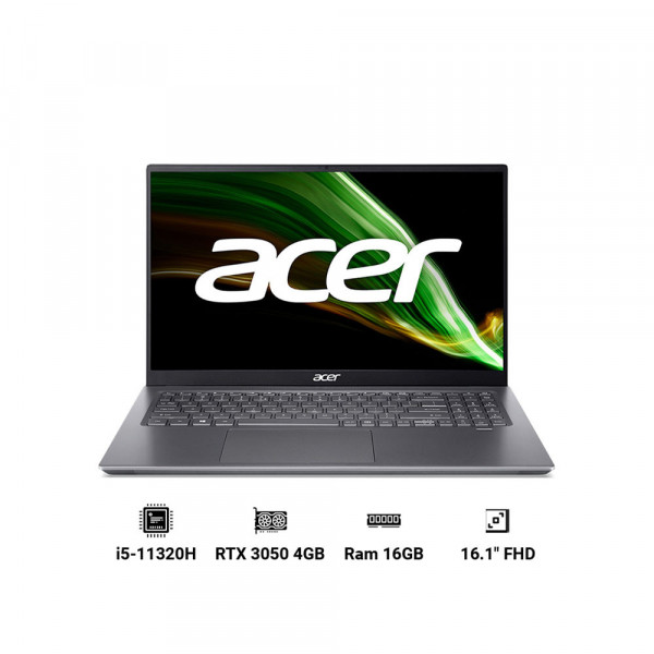 Laptop Acer Swift X SFX16-51G-516Q Core i5-11320H/ 16GB/ SSD 512GB/ 16 Inch FHD/ Win 11/ Steel Grey