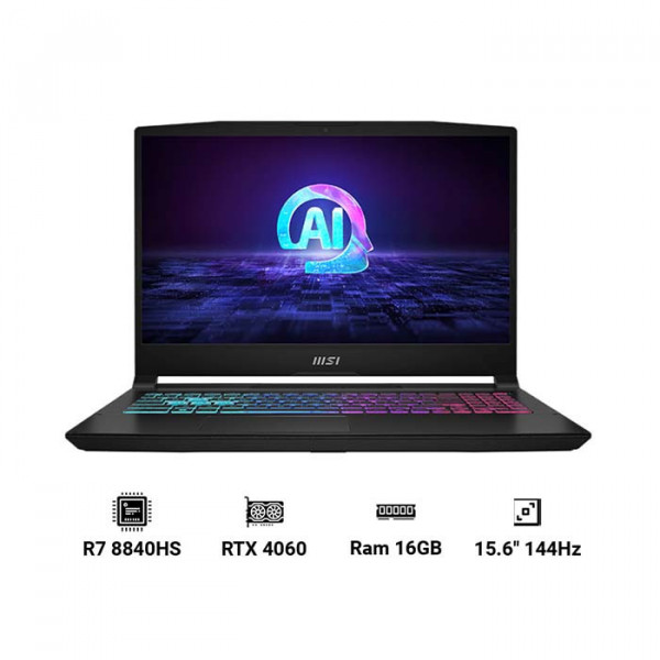 Laptop Gaming MSI Katana A15 AI B8VF-419VN Ryzen 7 8845HS/ 16GB/ 512GB SSD/ RTX 4060 8GB/ 15.6 Inch FHD 144Hz/ Win 11