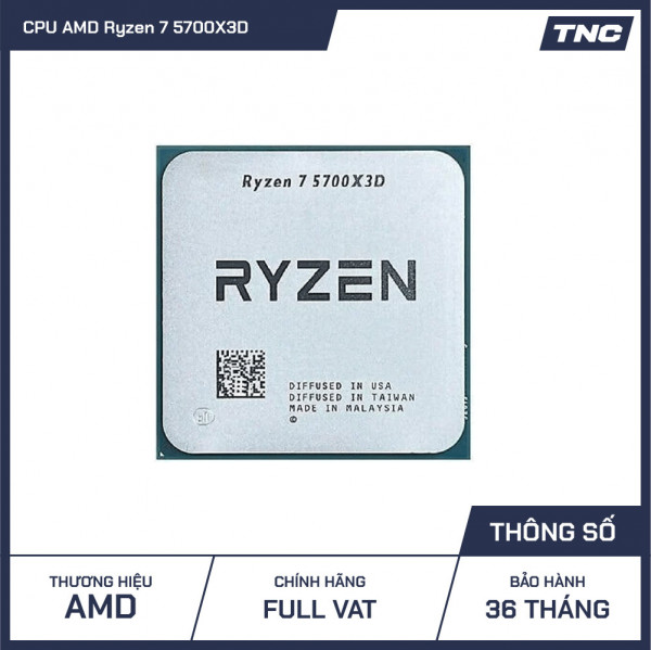 CPU AMD Ryzen 7 5700X3D 3.0 GHz Boost 4.1 GHz/ 100 MB/ 8 Nhân 16 Luồng/ AM4 (100-100001503WOF) Hàng Tray