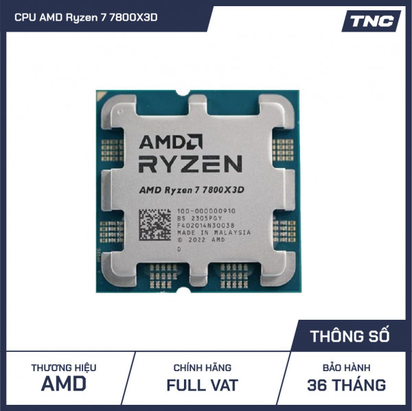 CPU AMD Ryzen 7 7800X3D 4.2GHz Boost 5.0GHz/ 8 nhân 16 luồng/ 104MB/ AM5 - Hàng Tray (100-000000910)