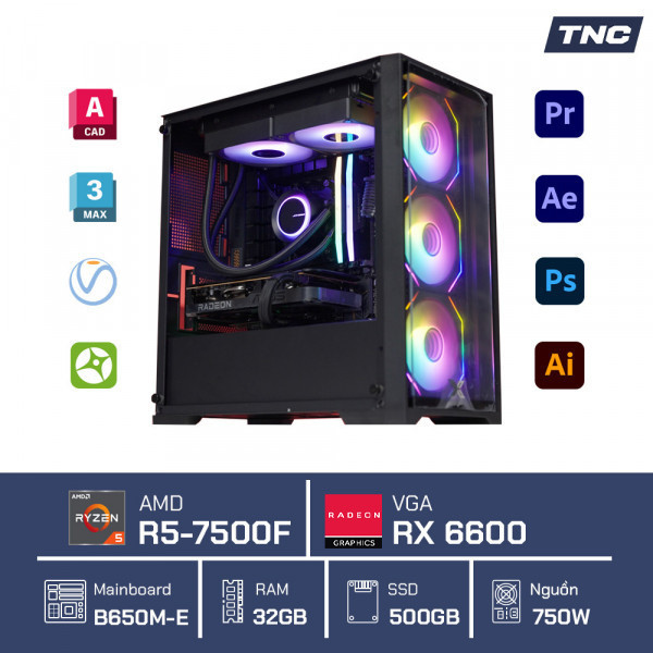 PC Đồ Họa Design 3D - Ryzen 5 7500F/ 32GB/ RX6600