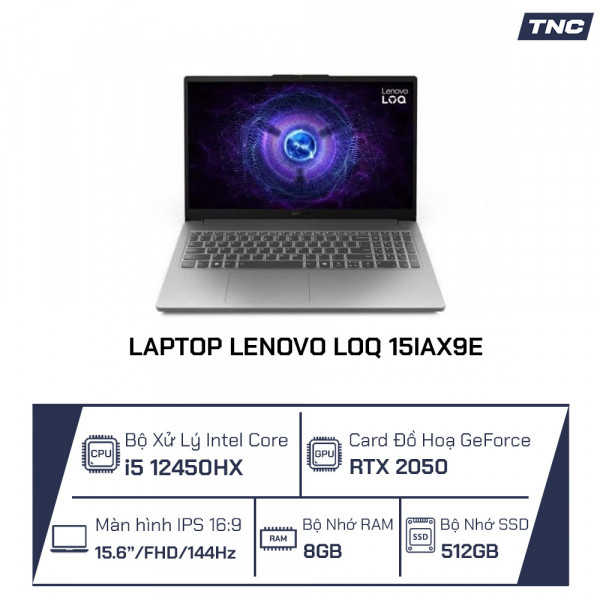 Laptop Lenovo LOQ 15IAX9E Intel Core i5 12450HX/ 8GB/ 512GB/ RTX 2050/ 15.6 Inch FHD/ Win 11/ Grey/ NK_83LK0001US