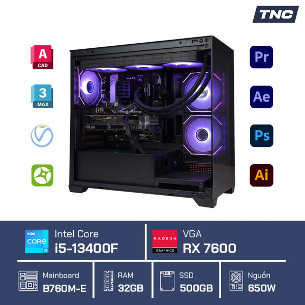 PC Đồ Họa Design 3D - Core i5 13400F/32GB/RX 7600