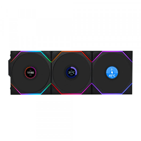 Quạt Tản Nhiệt Lian-Li UNI Fan TL Wireless LCD 120 Reverse Triple Black (12RTLLCD1W3B)