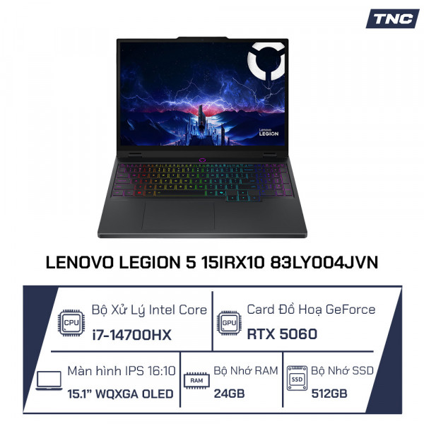 Laptop Lenovo Legion 5 15IRX10 83LY004JVN Core i7-14700HX/ RTX 5060/ 24GB/ 1TB/ 15 inch/ Black