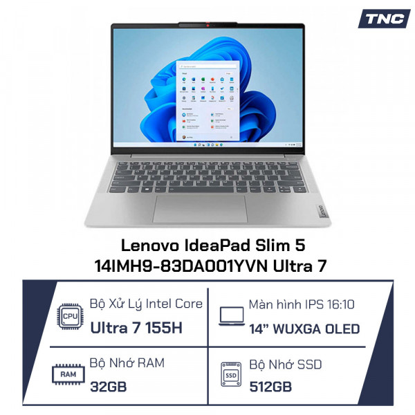 Laptop Lenovo IdeaPad Slim 5 14IMH9-83DA001YVN Ultra 7 155H/ 32GB/ 512GB/ Intel Arc/ 14 inch/ Xám