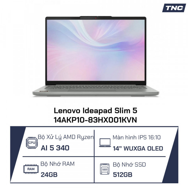 Laptop Lenovo Ideapad Slim 5 14AKP10-83HX001KVN Ryzen AI 5 340/ 24GB/ 512GB/ 14 inch/ Win 11/ Xám