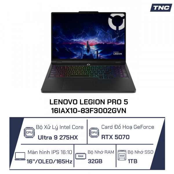 Laptop Lenovo Legion Pro 5 16IAX10-83F3002GVN Ultra 9-275HX/ 32GB/ 1TB/ RTX5070 8GB/ 16 inch WQXGA 165Hz/ Office/ Win 11/ Eclipse