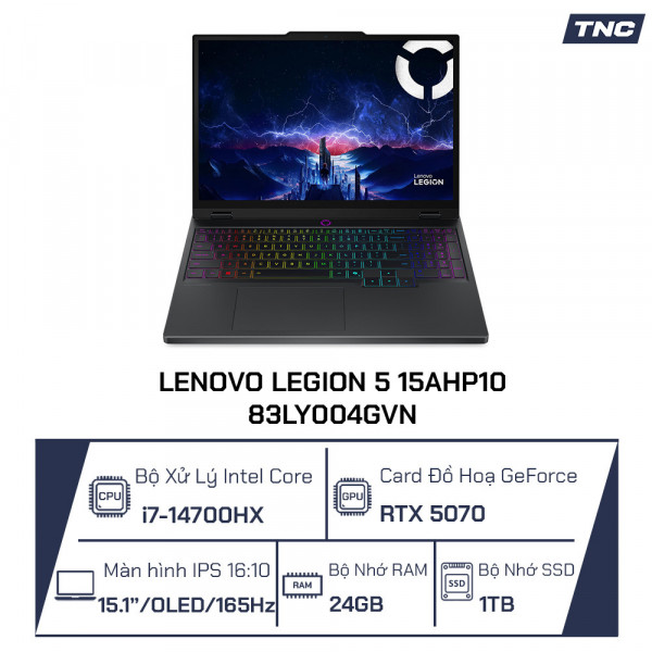 Laptop Lenovo Legion 5 15AHP10 83LY004GVN Core I7-14700HX/ 24GB/ 1TB/ 15.1 inch WQXGA OLED 165Hz/ Win 11/ Đen