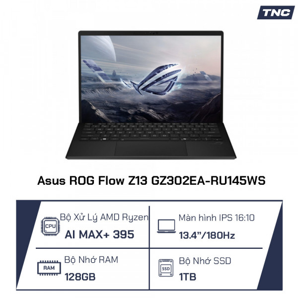 Laptop Asus ROG Flow Z13 GZ302EA-RU145WS AMD Ryzen AI MAX+ 395/ 128GB/ 1TB/ 13.4 inch WQXGA/ AMD Radeon Graphics/ Windows 11 Home + Office/ Đen