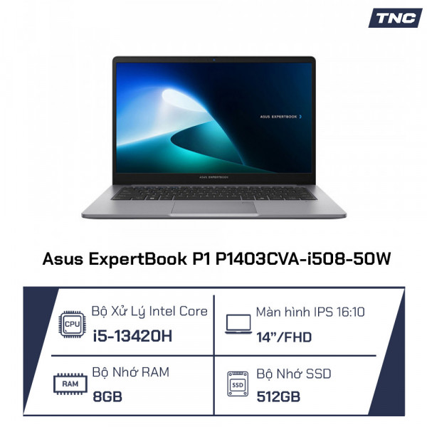 Laptop Asus ExpertBook P1 P1403CVA-i508-50W Core i5-13420H/ 8GB/ 512GB/ Intel UHD/ 14 inch FHD/ Win11/ Xám