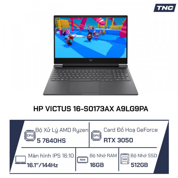 Laptop HP Victus 16-s0173AX A9LG9PA Ryzen 5-7640HS/ 16GB/ 512GB/ RTX 3050 6GB/ 16.1 inch FHD 144Hz/ Win 11/ Đen