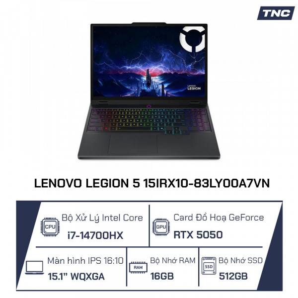Laptop Lenovo Legion 5 15IRX10-83LY00A7VN Core i7-14700HX/ 16GB/ 512GB/ 15.1 Inch WQXGA/ RTX 5050/ Win 11/ Đen