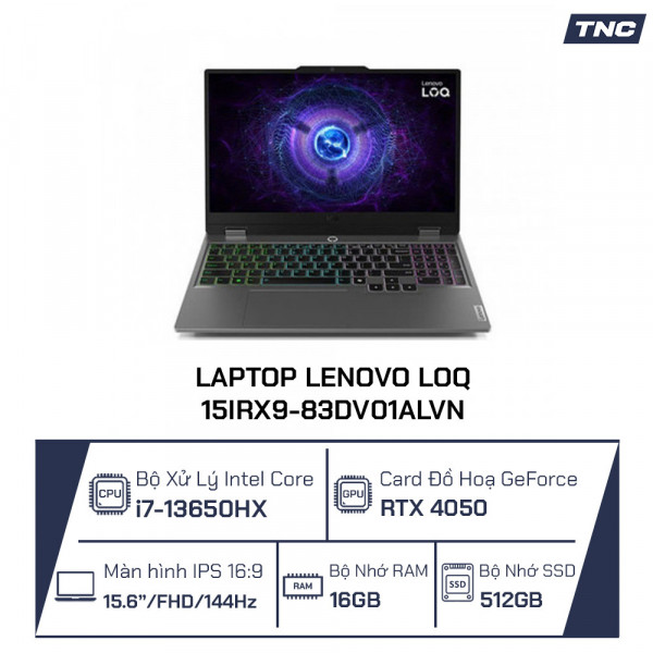 Laptop Lenovo LOQ 15IRX9-83DV01ALVN Core i7-13650HX/ 16GB/ 512GB/ RTX 4050/ 15.6 inch FHD/ Win 11 Home/ Xám