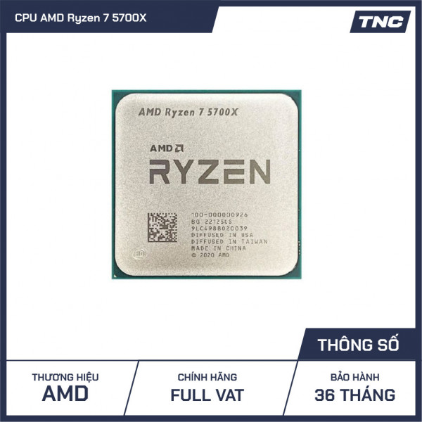 CPU AMD Ryzen 7 5700X 3.4 GHz Boost 4.6GHz/ 8 Nhân 16 Luồng/ 32MB/ AM4 (100-000000926) - Hàng Tray