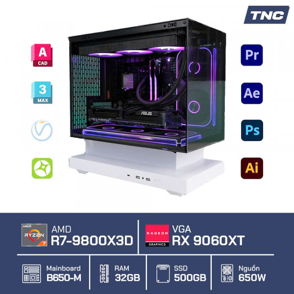PC Đồ Họa Render 3D - Ryzen 7 9800X3D/ 32GB/ RX 9060XT