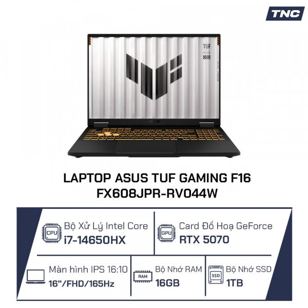 Laptop Asus TUF Gaming F16 FX608JPR-RV044W Core i7-14650HX/ 16GB/ 1TB/ RTX 5070/ 16 Inch WUXGA/ Win 11/ Xám