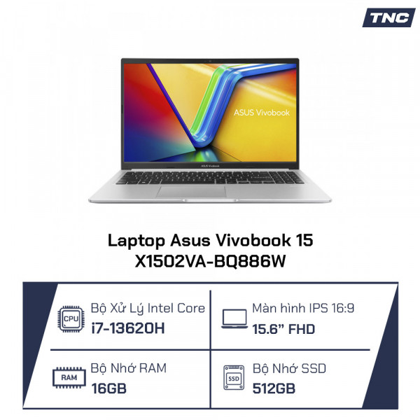 Laptop Asus Vivobook 15 X1502VA-BQ886W Core i7-13620H/ 16GB/ 512GB/ 15.6 Inch FHD/ Win 11/ Bạc