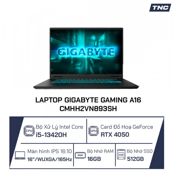 Laptop Gigabyte Gaming A16 CMHH2VN893SH Core i5-13420H/ 16GB/ 512GB/ RTX 4050/ 16 Inch FHD/ Win 11/ Đen
