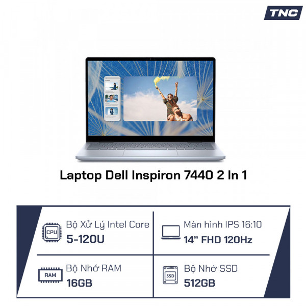 Laptop Dell Inspiron 7440 2 In 1 Core 5-120U/ 16GB/ 512GB SSD/ 14.0 Inch FHD/ Win 11/ Xanh/ Nhập Khẩu