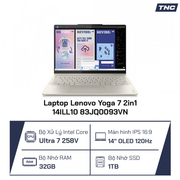 Laptop Lenovo Yoga 7 2in1 14ILL10 83JQ0093VN Core Ultra 7 258V/ 32GB/ 1TB/ 14 Inch 2.8K OLED/ Touch/ Win 11/ Seashell/ Pen
