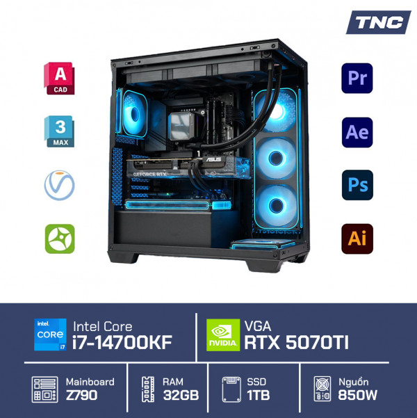 PC Đồ Họa Render 3D - Core i7 14700KF/ 32GB/ RTX 5070 Ti