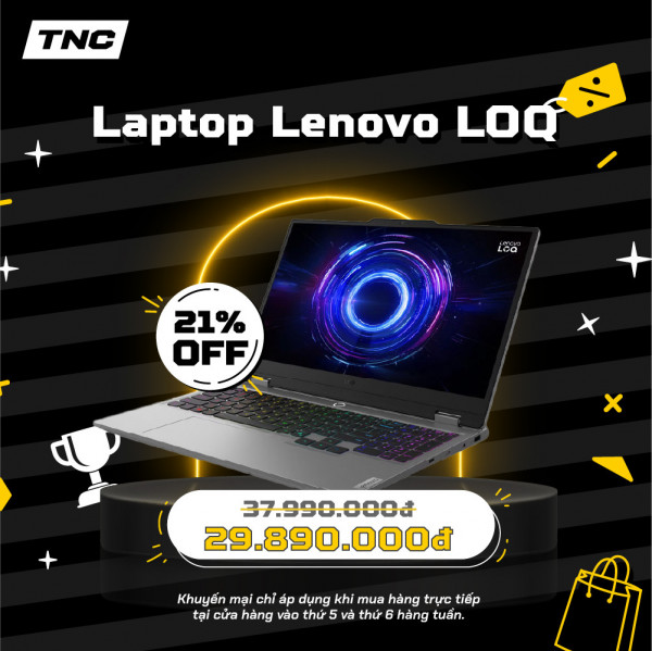 Laptop Lenovo LOQ 15IRX10 83JE00PEVN Core i7-13650HX/ 16GB/ 512GB SSD/ RTX 5050/ 15.6 Inch FHD/ Win 11/ Xám