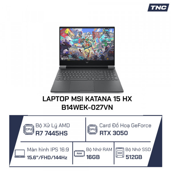 Laptop HP Victus 15-fb3116AX BX8U4PA Ryzen 7 7445HS/ 16GB/ 512GB SSD/ RTX 3050/ 15.6 Inch FHD/ Win 11/ Mica Silver