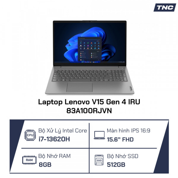 Laptop Lenovo V15 Gen 4 IRU 83A100RJVN Core i7-13620H/ 8GB/ 512GB SSD/ 15.6 Inch FHD/ Win 11/ Xám