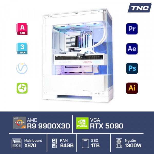 PC Đồ Họa Render 3D - Ryzen 9 9900X3D/ 64GB/ RTX 5090