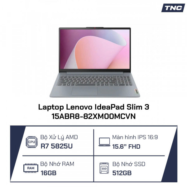 Laptop Lenovo IdeaPad Slim 3 15ABR8-82XM00MCVN Ryzen 7-5825U/ 16GB/ 512GB SSD/ 15.6 Inch FHD/ Win 11/ Xám