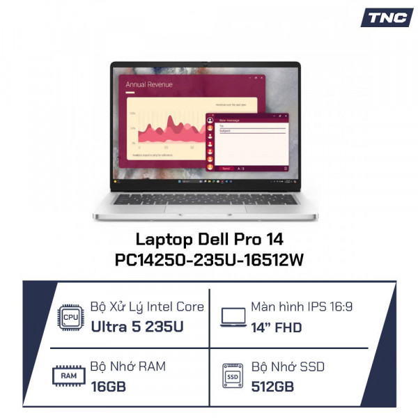 Laptop Dell Pro 14 PC14250-235U-16512W Core Ultra 5 235U/ 16GB/ 512GB SSD/ 14 Inch FHD+/ Win 11 Pro/ Platinum Silver