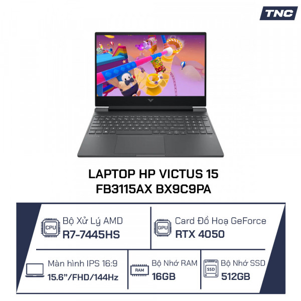 Laptop HP Victus 15-fb3115AX BX9C9PA Ryzen 7 7445HS/ 16GB/ 512GB SSD/ RTX 4050/ 15.6 Inch FHD/ Win 11/ Mica Silver