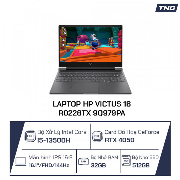 Laptop HP Victus 16-r0228TX 9Q979PA Core i5-13500H/ 32GB/ 512GB/ RTX 4050/ 16.1 Inch FHD/ 144Hz/ Win 11/ Đen