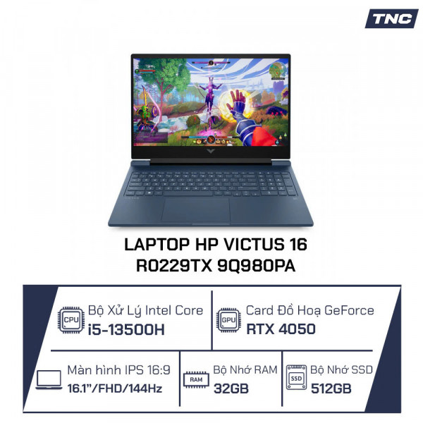 Laptop HP Victus 16-r0229TX 9Q980PA Core i5-13500H/ 32GB/ 512GB/ RTX 4050/ 16.1 Inch FHD/ 144Hz/ Win 11/ Xanh