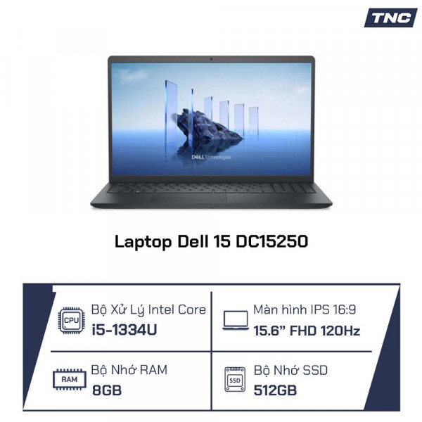 Laptop Dell 15 DC15250 Core i5-1334U/ 8GB/ 512GB/15.6 Inch FHD/ DOS/ Black/ NK