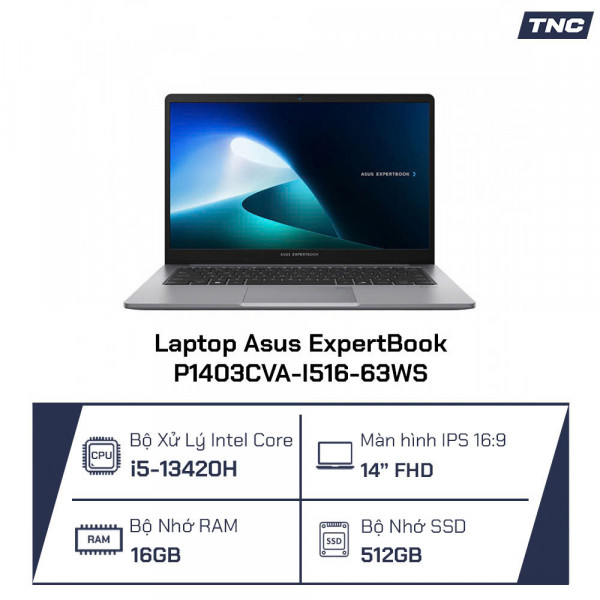 Laptop Asus ExpertBook P1403CVA-I516-63WS Core i5-13420H/ 16GB/ 512GB SSD/ 14.0 Inch FHD/ Win 11/ Xám