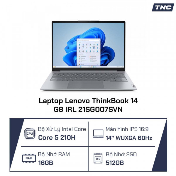 Laptop Lenovo ThinkBook 14 G8 IRL 21SG007SVN Core 5 210H/ 16GB/ 512GB SSD/ 14 Inch WUXGA/ Win 11/ Xám